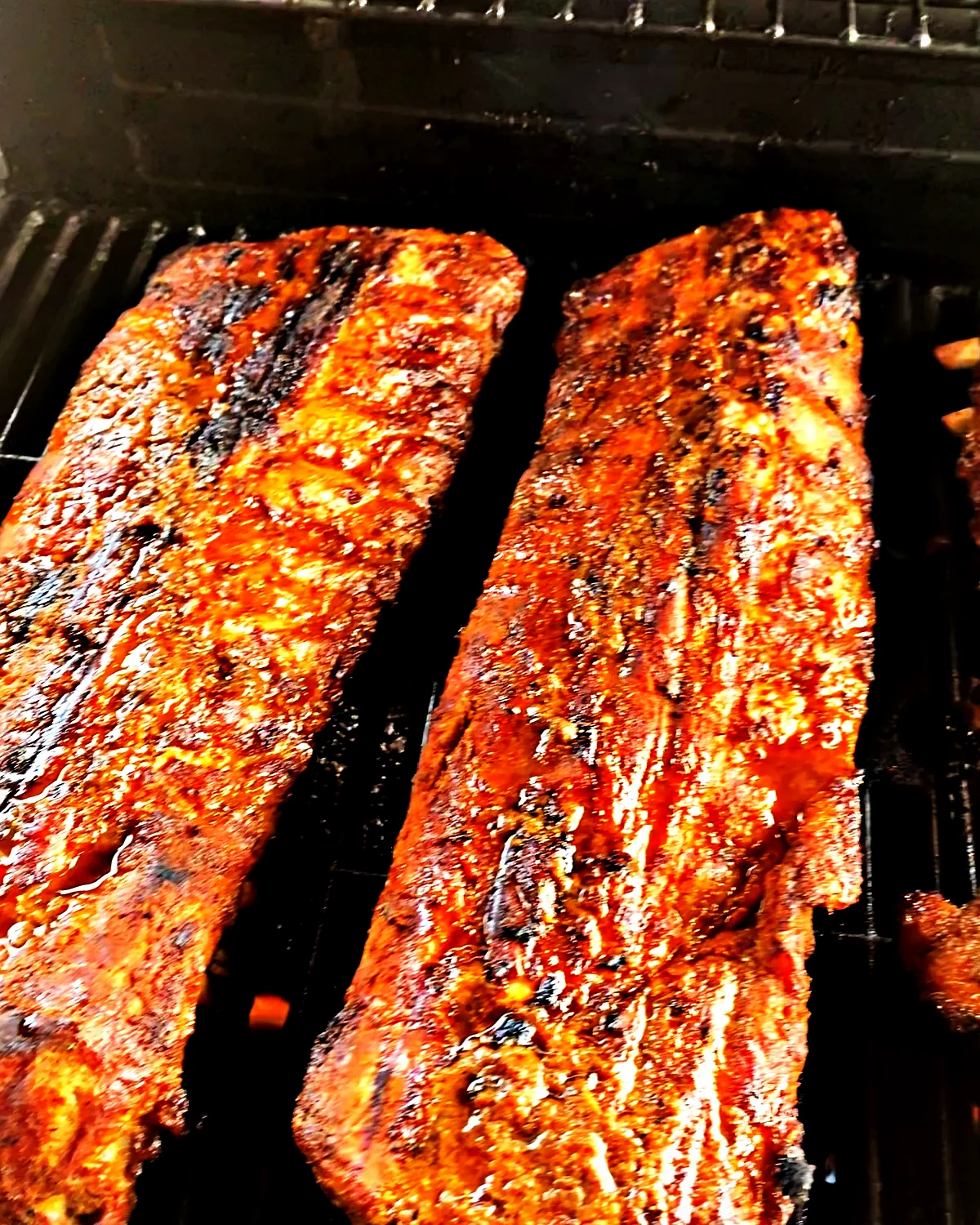 Glazed pork ribs on the grill